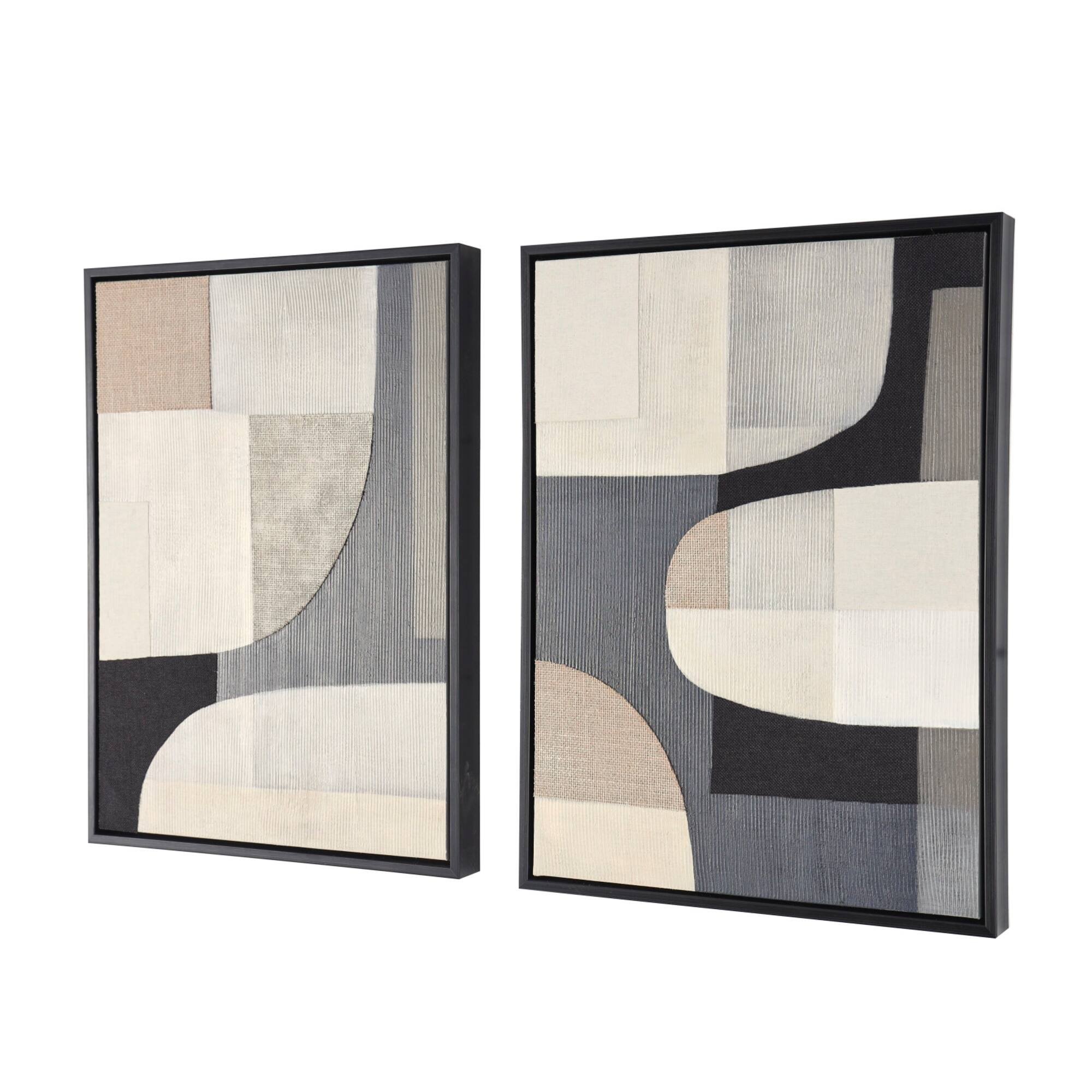 Wooden Geometric Mixed Media Home Wall Décor with Black Frames, Pack of 2